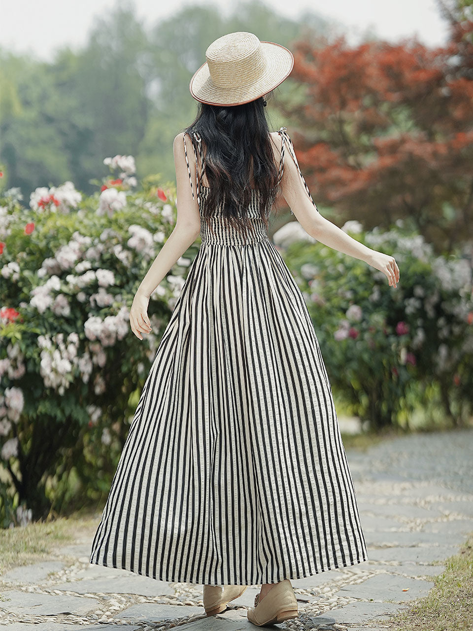 1950S Taylor Swift Same Style Black and White Stripe Swing Dress