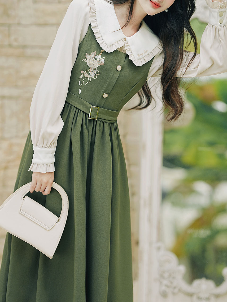 2PS Peter Pan Collar Vintage Fall Shirt Set Dress