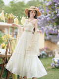 White Bohemian Embroidered Retro Maxi Dress 1970S Vintage Set