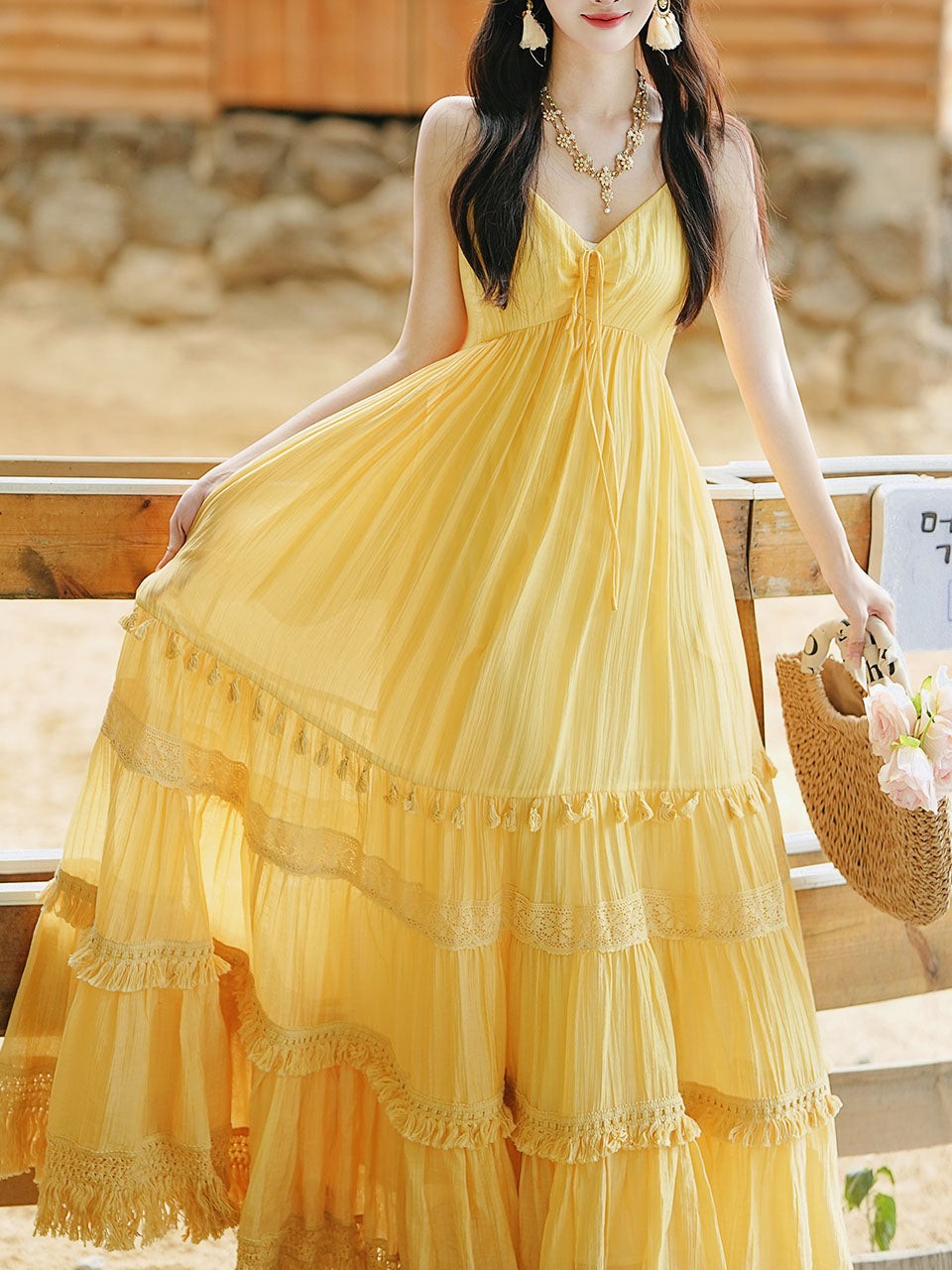 2PS Yellow Bohemian Maxi Dress Set