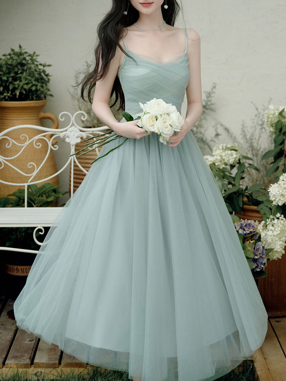 2PS Mint Green Balletcore Cross Strap Mesh Tutu Dress