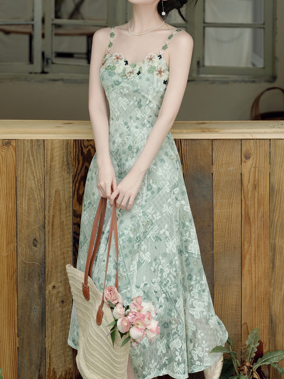 2PS Green Floral Print Lace Dress