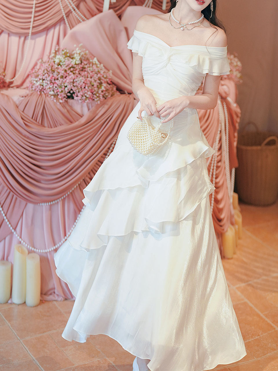 Off Shoulder Ruffle White Dress