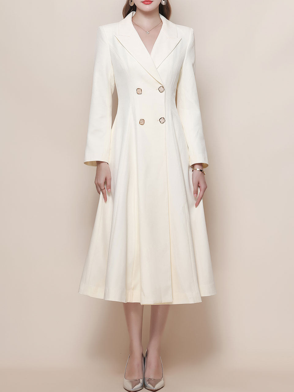 White Vintage Style Double Breasted Trench Dress Coat