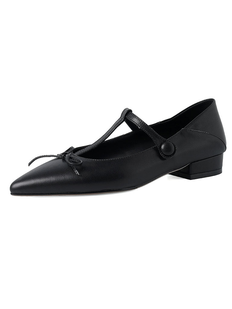 Flat Heel Pointed Toe Hollow Belt Leather Vintage Shoes