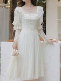 Sweet Victorian Lace Square Collar Corset Short Sleeve Wedding Mini Dress