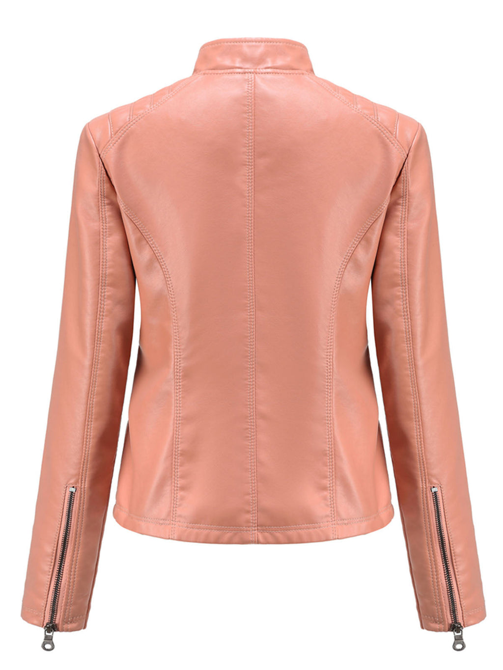 Pink Long Sleeve PU Leather Motorcycle Jacket For Women