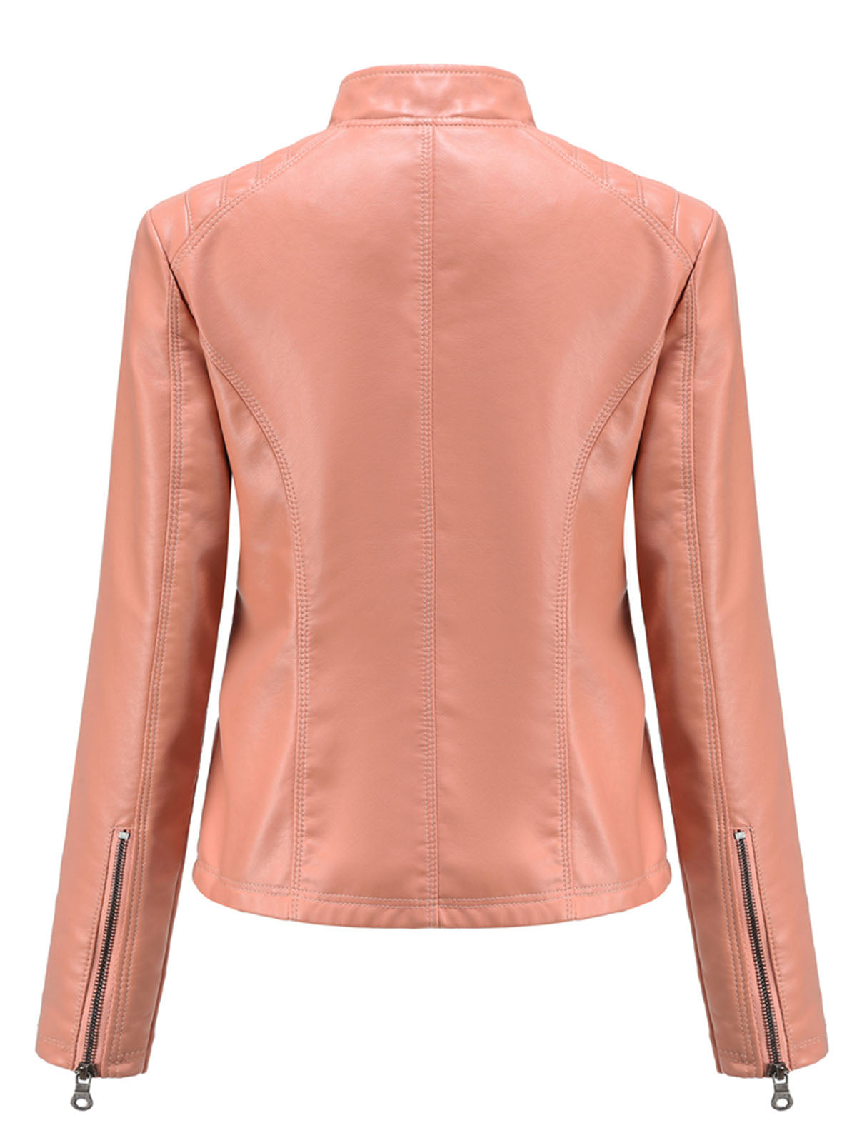 Pink Long Sleeve PU Leather Motorcycle Jacket For Women