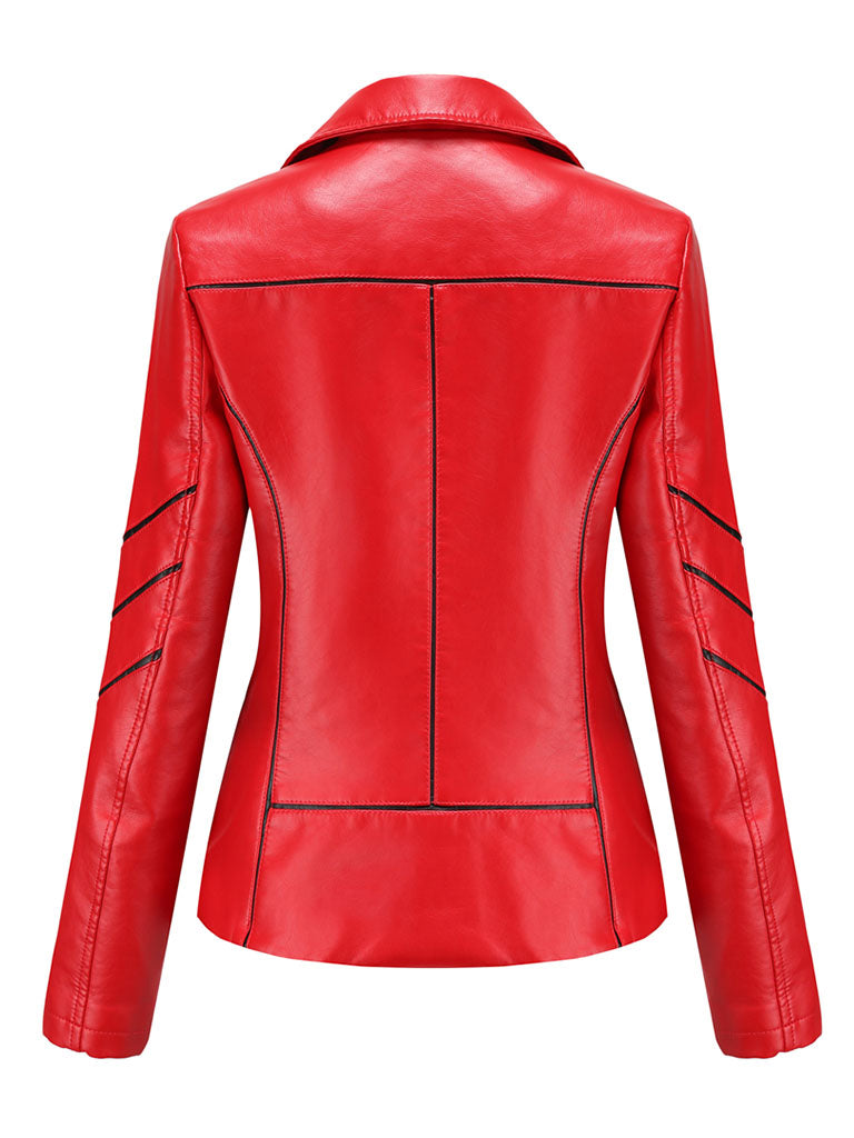 Turn Down Collar Long Sleeve PU Leather Motorcycle Jacket