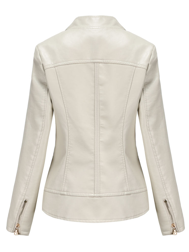 Light Green Long Sleeve PU Leather Motorcycle Jacket