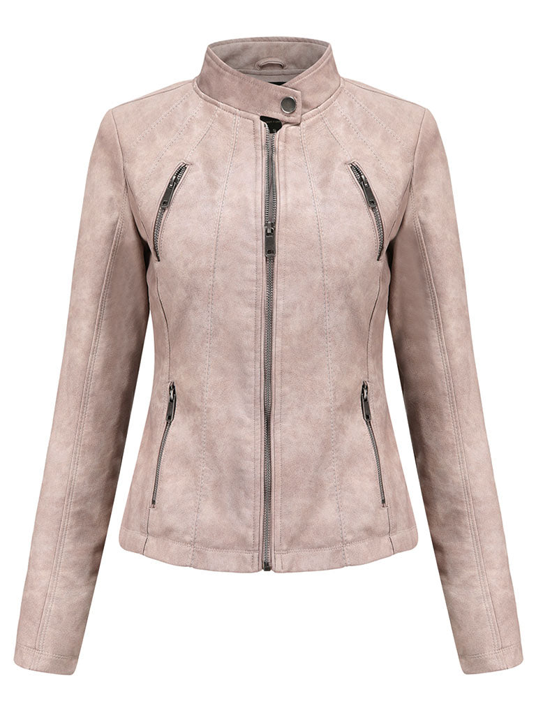3 Color Long Sleeve PU Leather Motorcycle Jacket