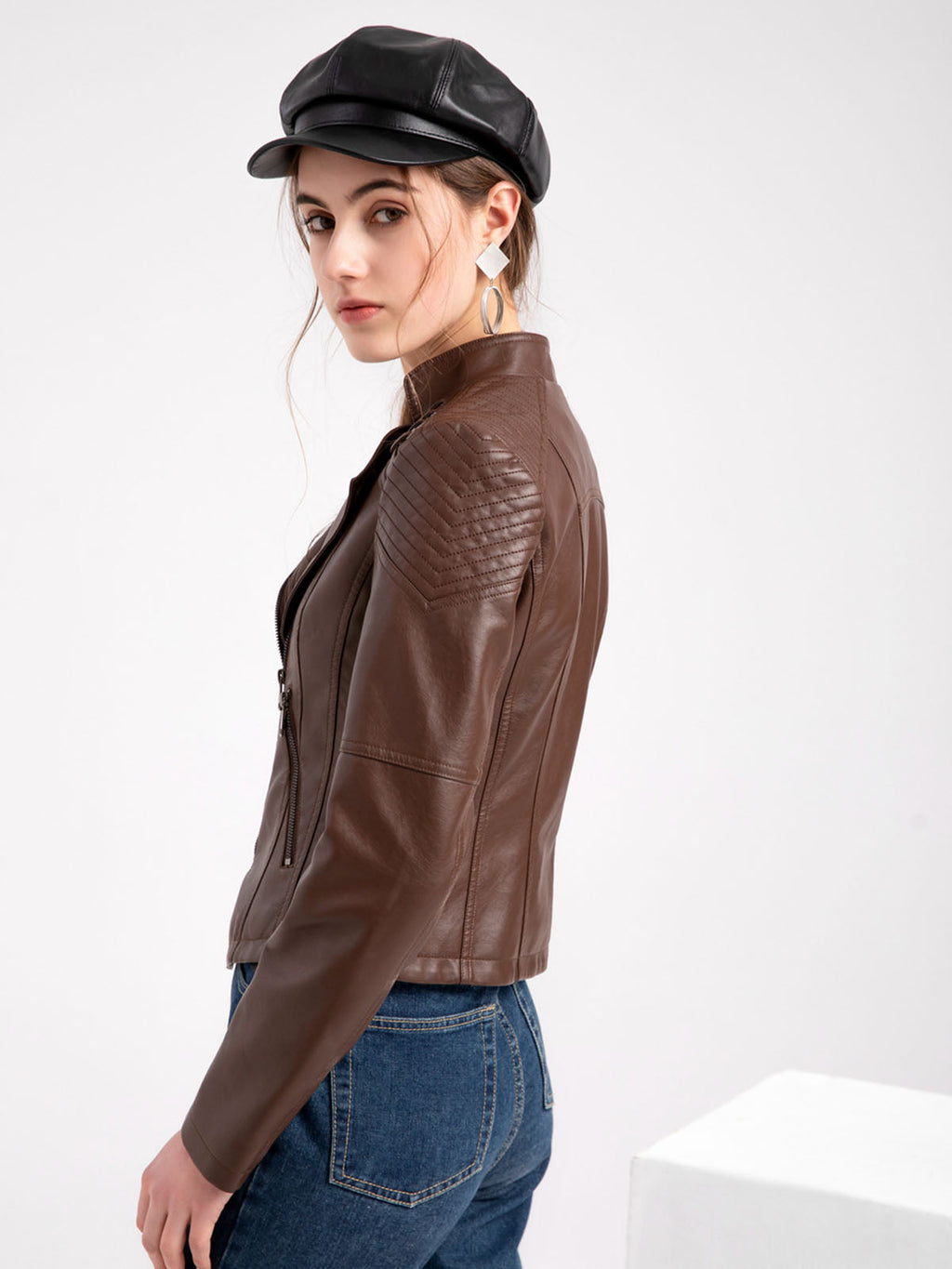 Leather Jacket Weave Long Sleeve Winter Coat