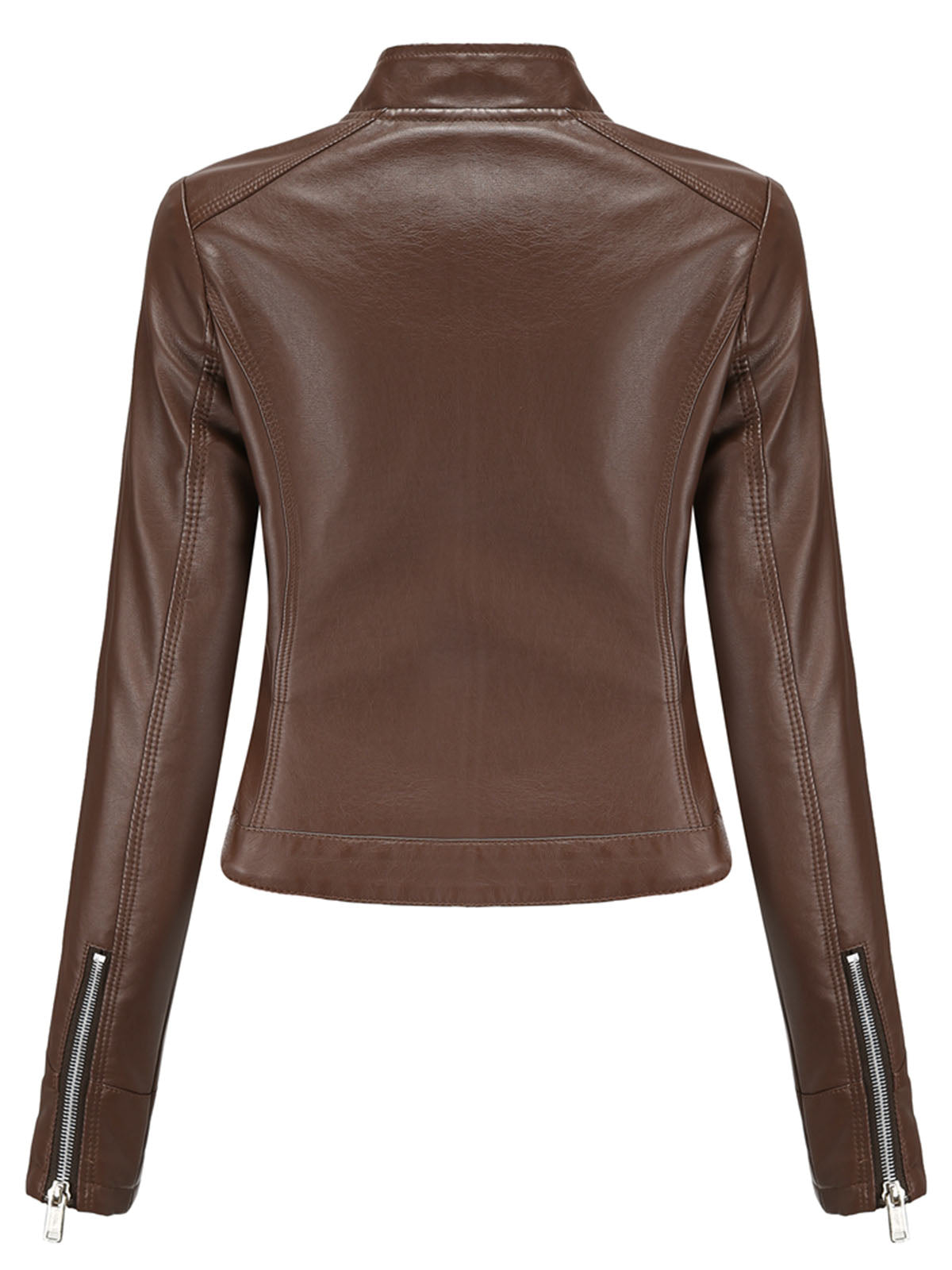 Crop Coat Long Sleeve PU Leather Motorcycle Jacket