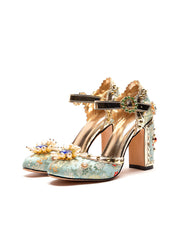 10CM Luxury Flower Chunky Heels Retro Shoes