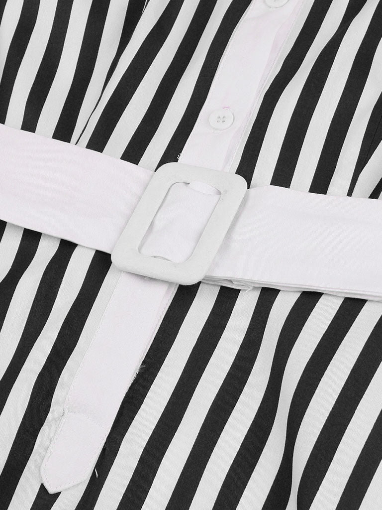 Beetlejuice Costume Black and White Vertical Stripe Swing Dress