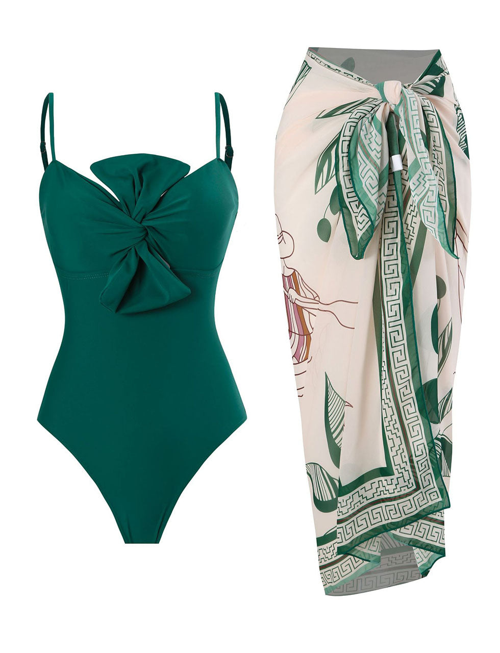 Dark Green Bow One Piece