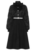 Black Big Bowknot  Diamond Lattice Pearl 1950S Coat