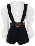 2PS White Puff Sleeve 1950S Vintage Shirt And Black Shorts Suits