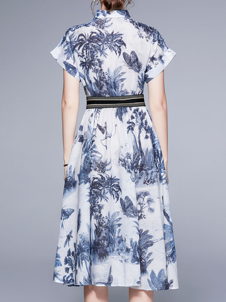 Blue Butterfly Print 1950S Vintage Dress