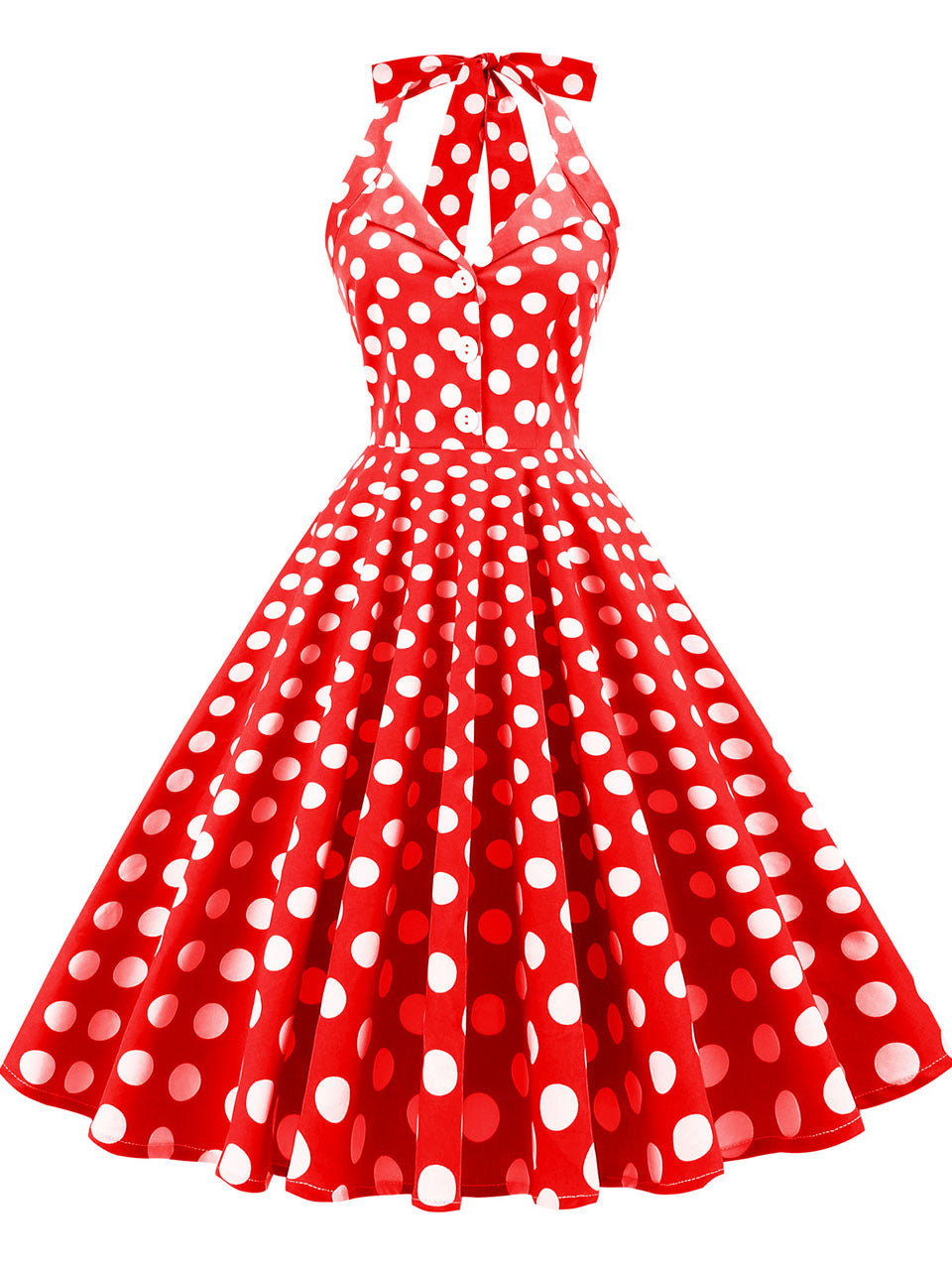 Green And White Polka Dots Pockets Vintage Halter 1950S Dress