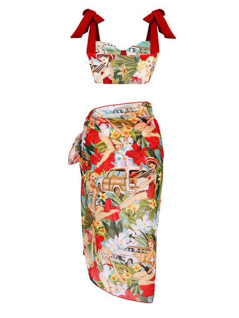 Red Retro Poster Print Bikini