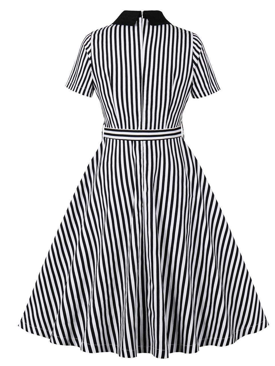 Black Peter Pan Collar Stripe 1950s Vintage Swing Dress