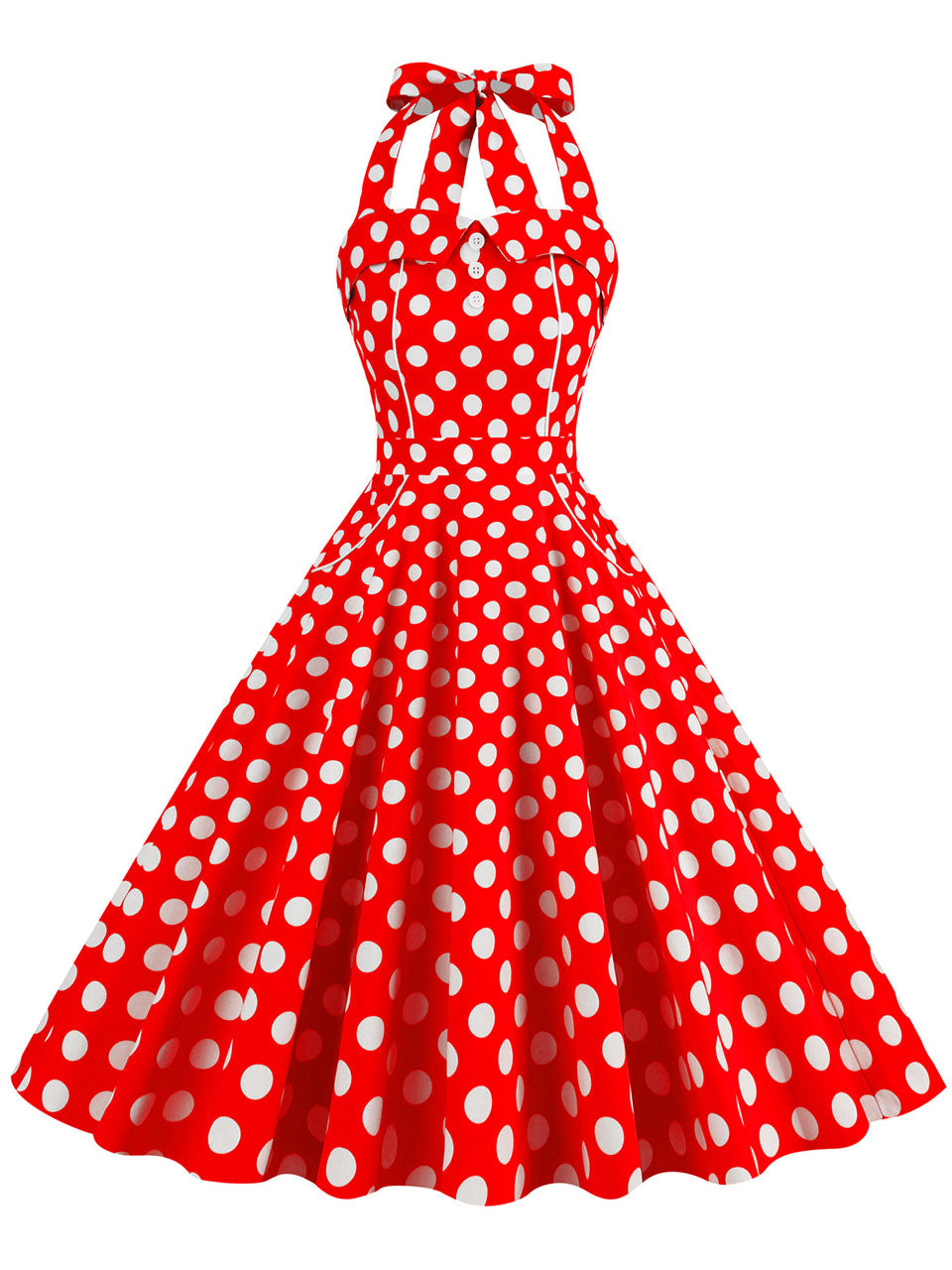 Yellow Polka Dots Vintage Halter Strap Backless 1950S Vintage Dress