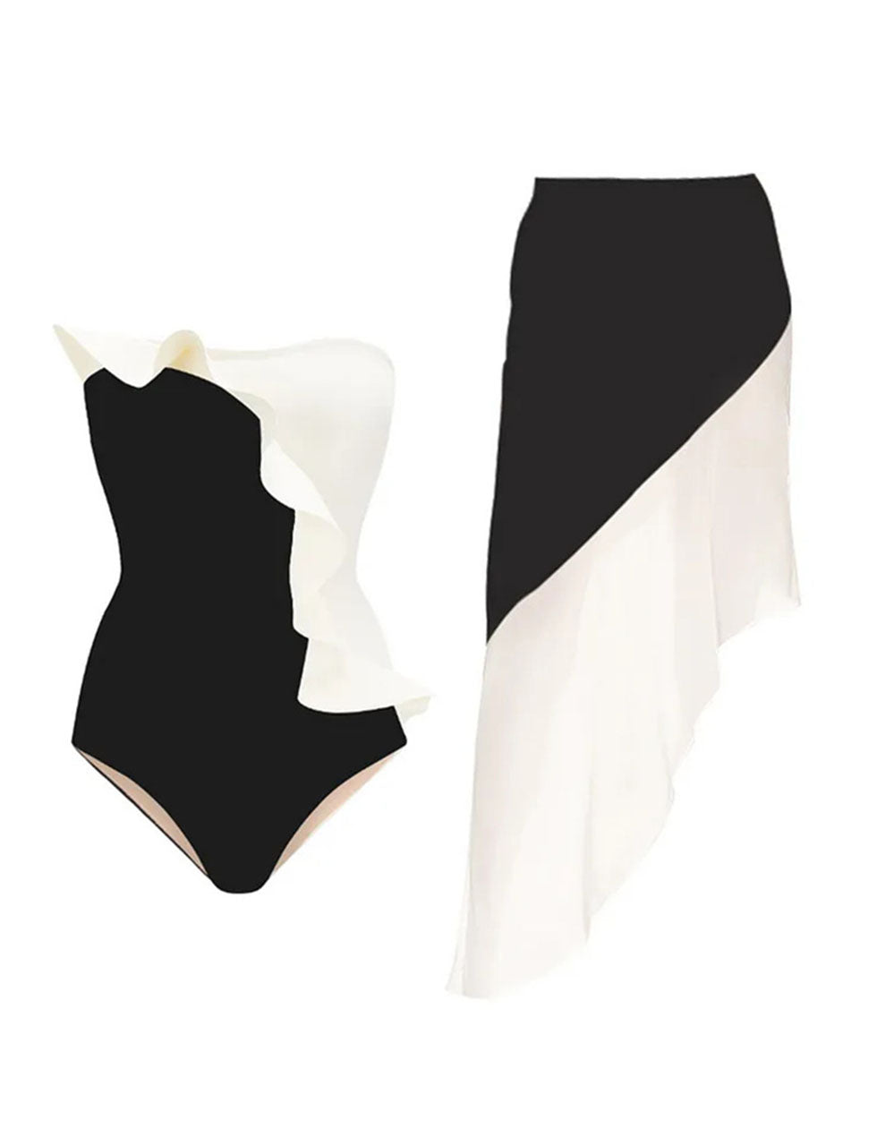 Black Retro Style Ruffles One Piece