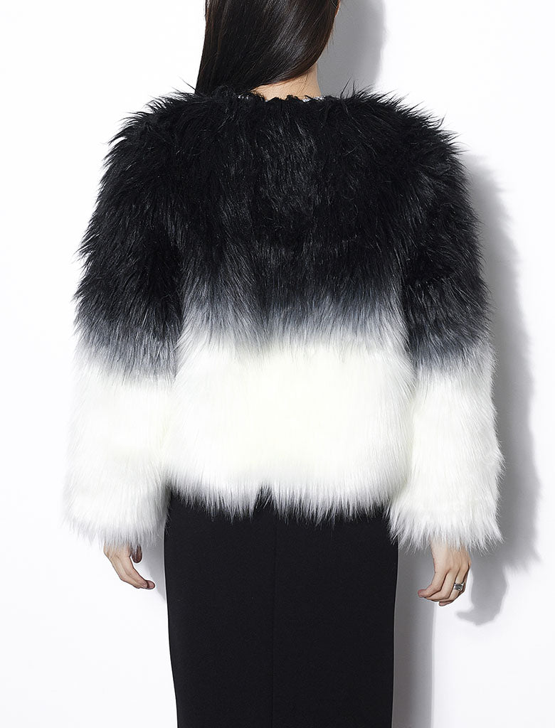 Gradient Color Faux Fur Long Sleeve Coat Winter Coat