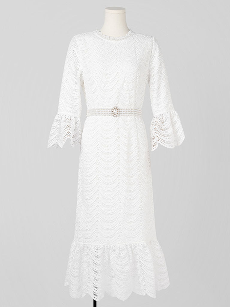 White 3/4 Sleeve 1950S Mermaid Vintage Dress
