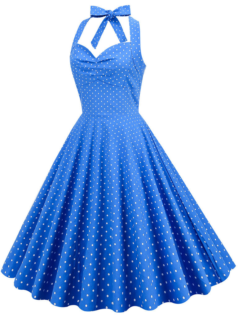 Red Polka Dots Halter Classis Style 1950S Dress