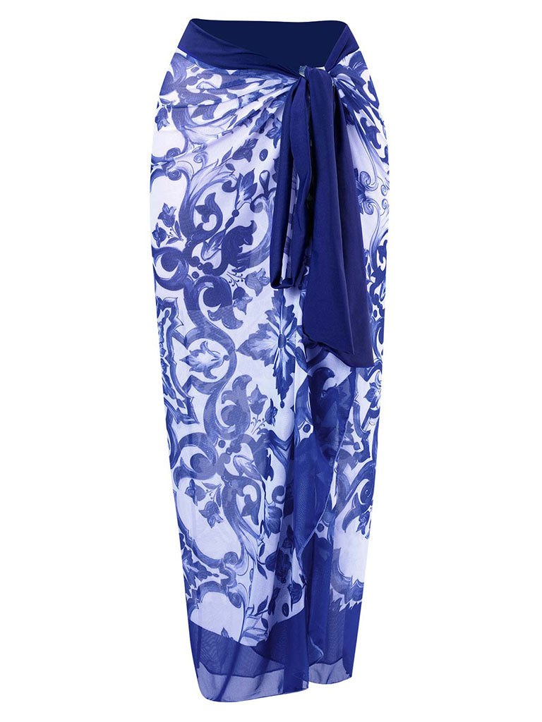 Blue And White Porcelain Retro Style V Neck One Piece