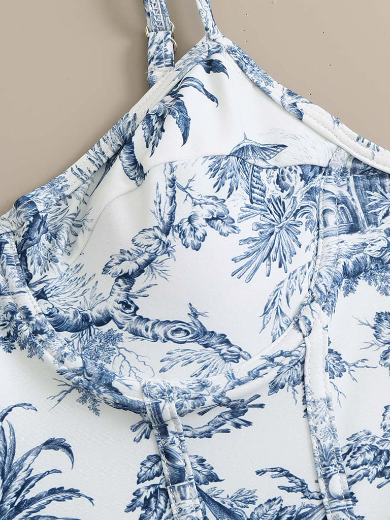 Romantic Floral Print Strap One Piece