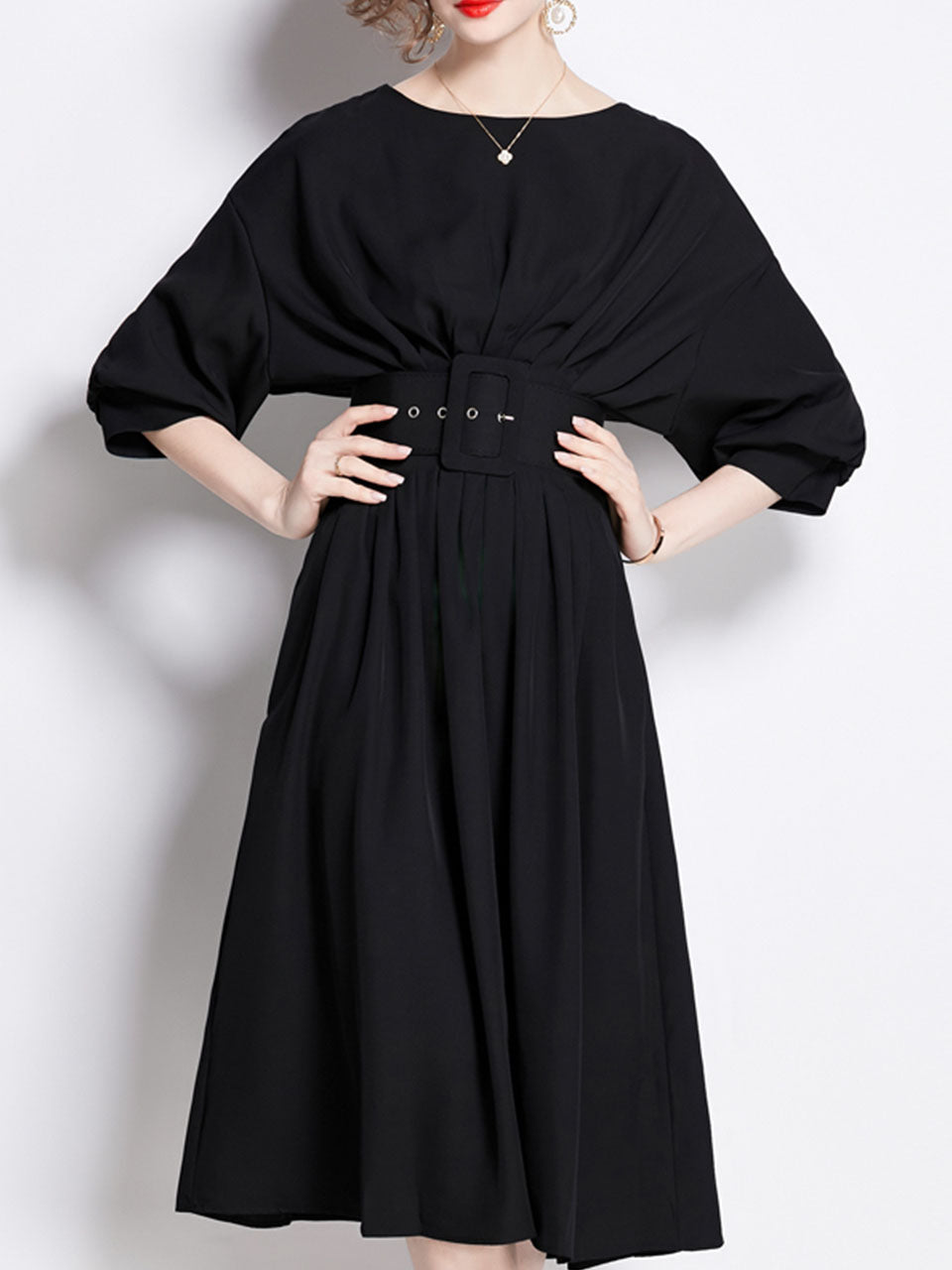 Green Dolman Sleeve High Waist Swing Party Dress