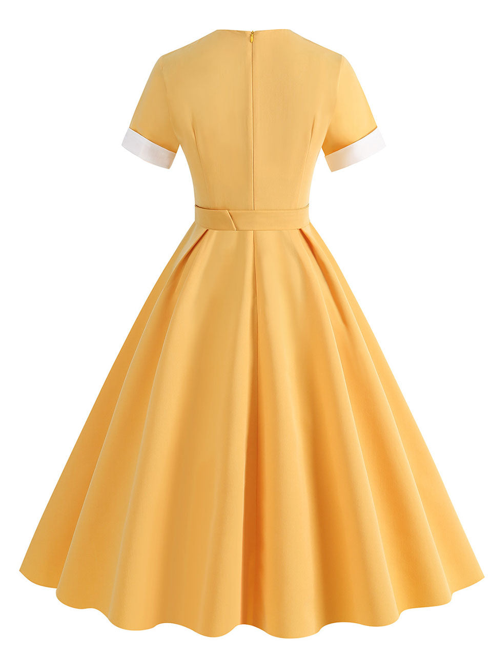 Yellow Sweet Heart 1950s Vintage Shirt Dress for Short Sleeve Audrey Hepburn Style Cocktail Swing Dress