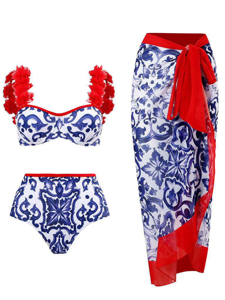 Floral Print Flower Strap Two Pieces