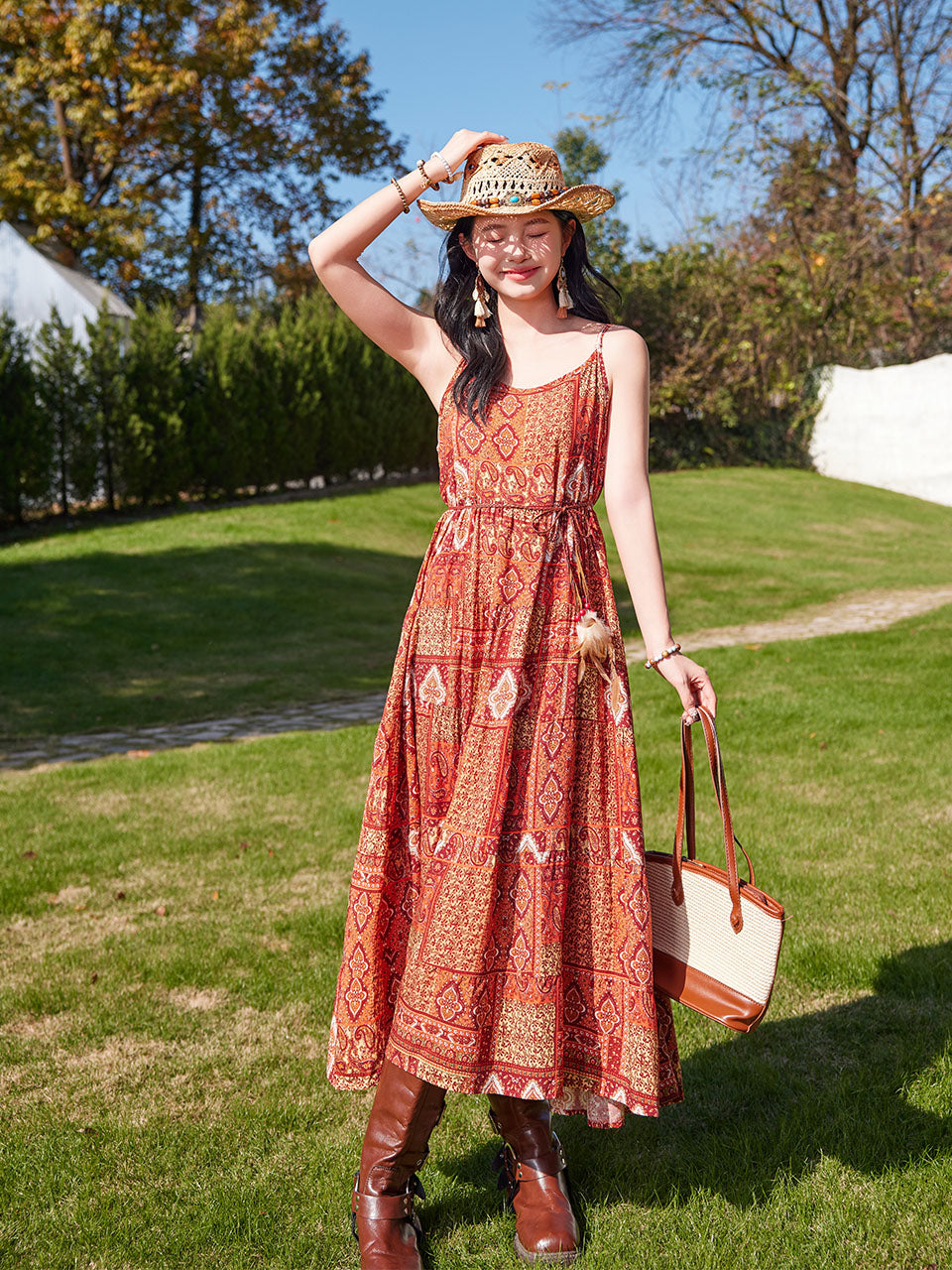 Bohemian Orange Strap Boho Maxi Dress