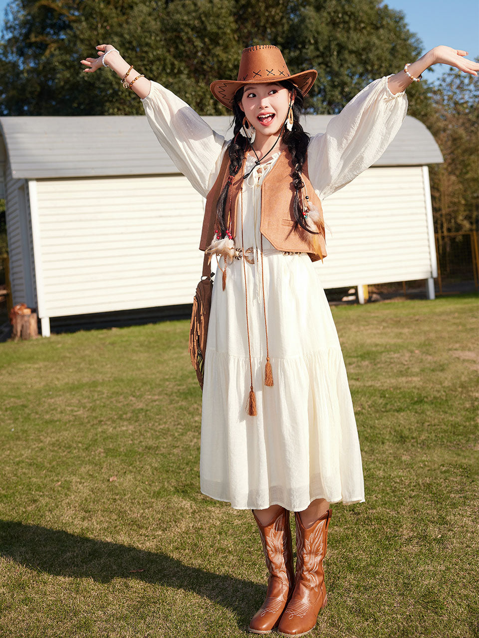 Bohemian White Ruffles Cotton Maxi Dress
