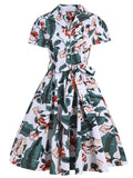 Green 1960S Floral Print Swing Vintage Dress