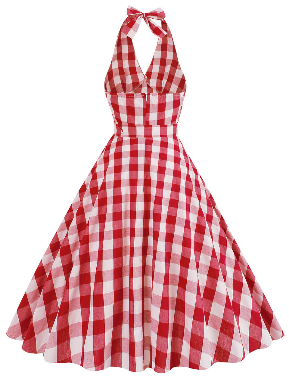 Pink And White Plaid Halter Deep V Neck 1950S Vintage Dress