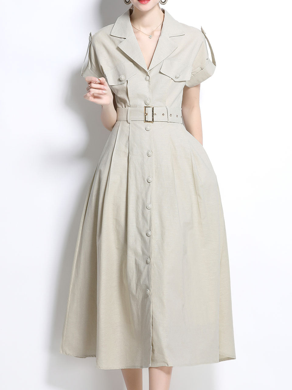 1940S Lapel Shirt Cotton Dress