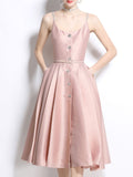 Pink Luxury Diamond Strap Satin Prom Dress