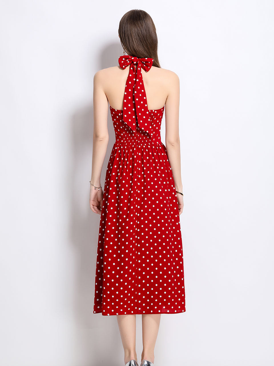 1950S Hepburn Style Outfits Polka Dots Halter Swing Dress