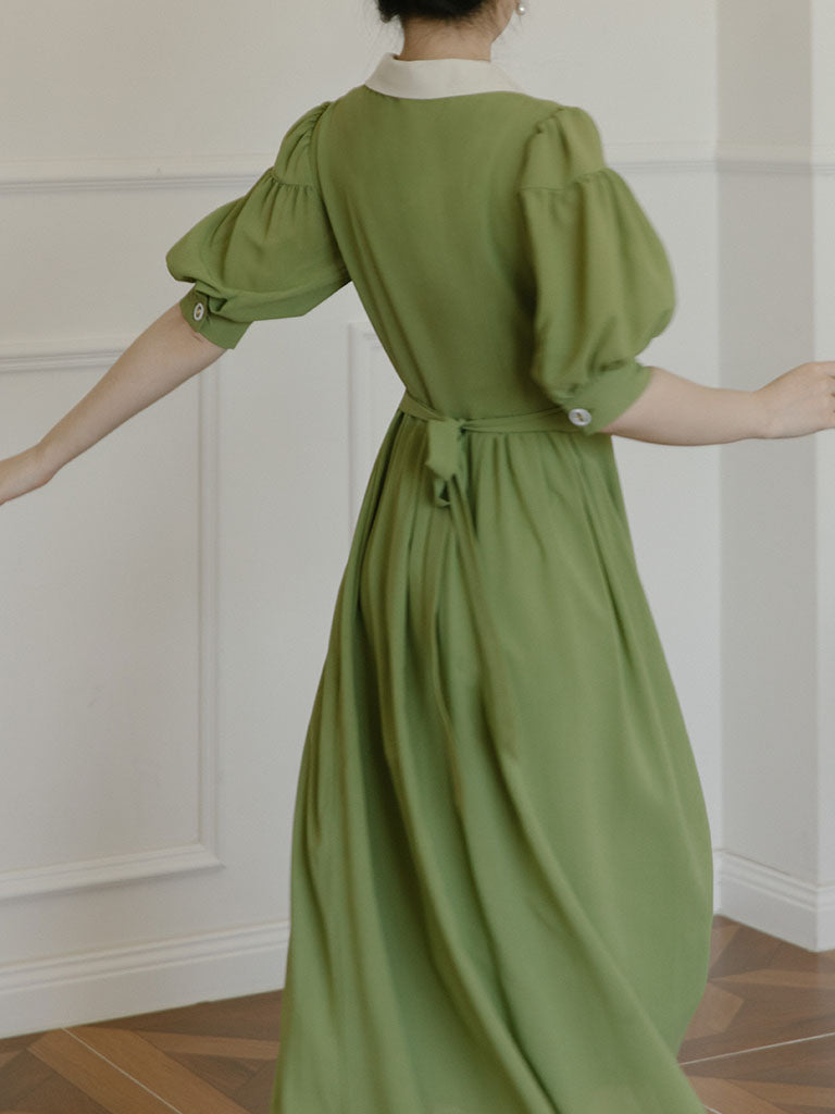Green Chelsea  Floral Embroidered Collar Audrey Hepburn 1950S Dress