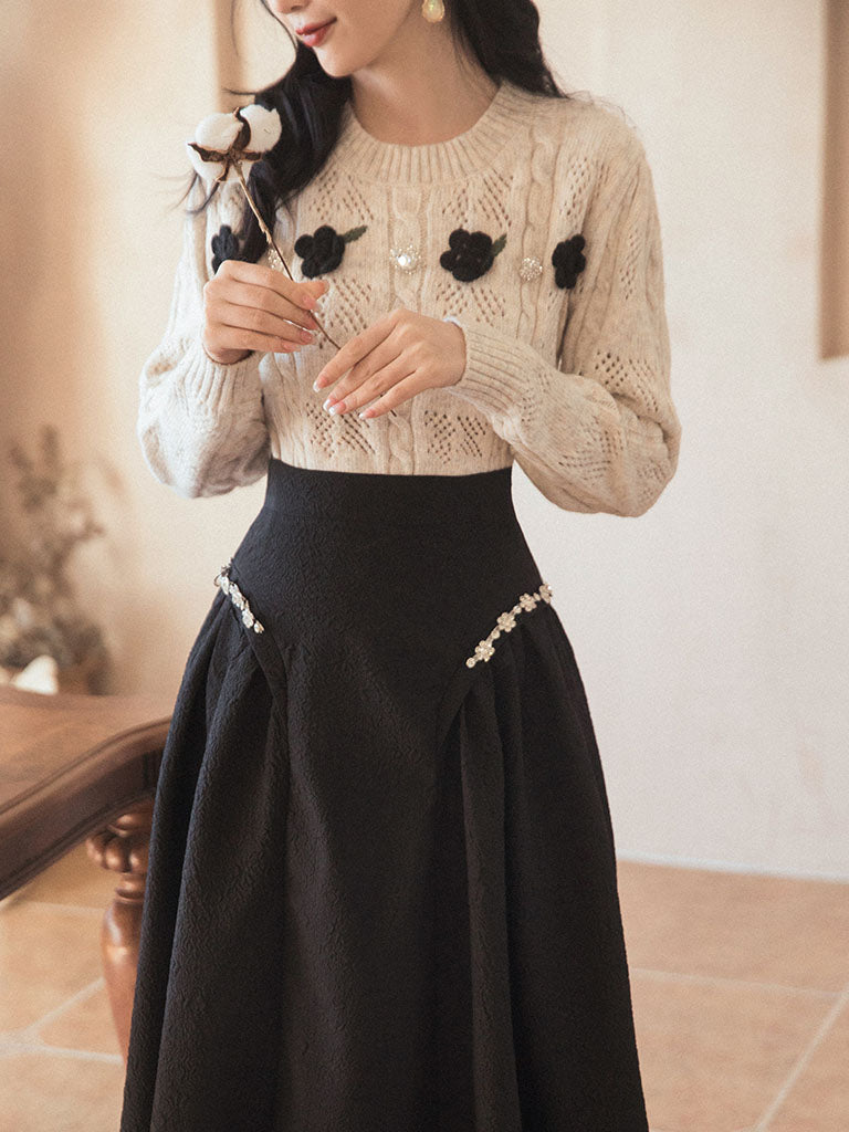 2PS Bowknot Sweater And Pleats