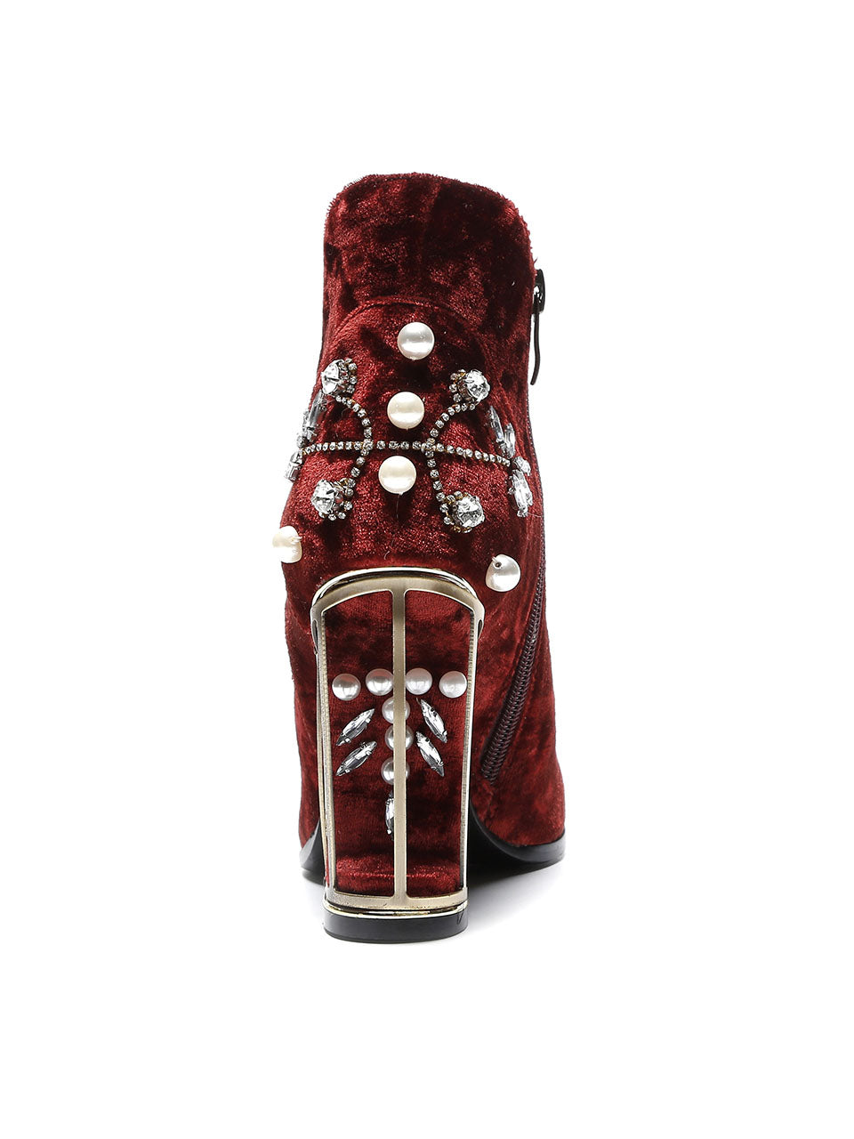 9CM Luxury Pearls And Diamonds Flowers Chunky High Heel Bootie Vintage Shoes
