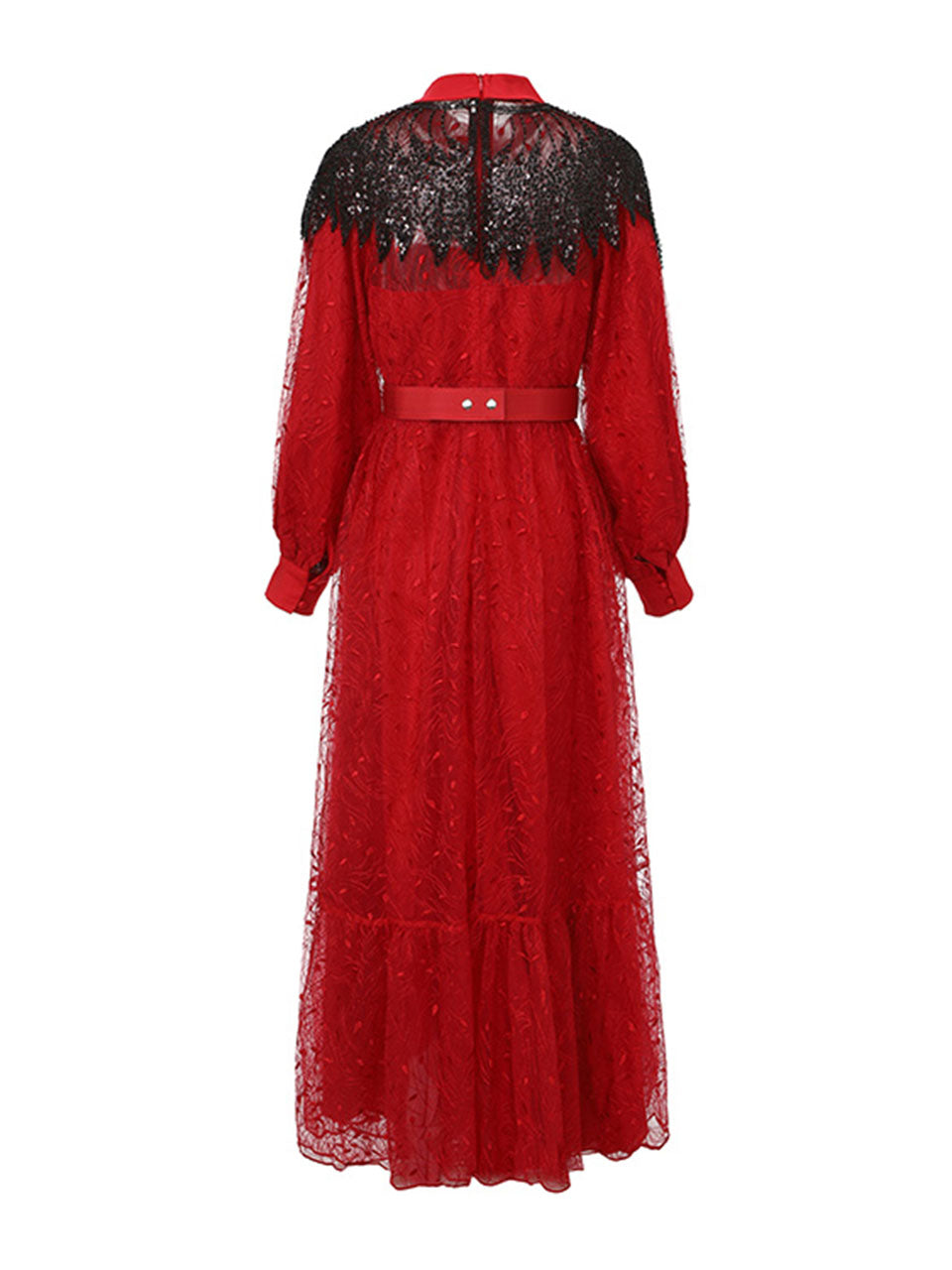 Red & Black Spliced Lace Dress