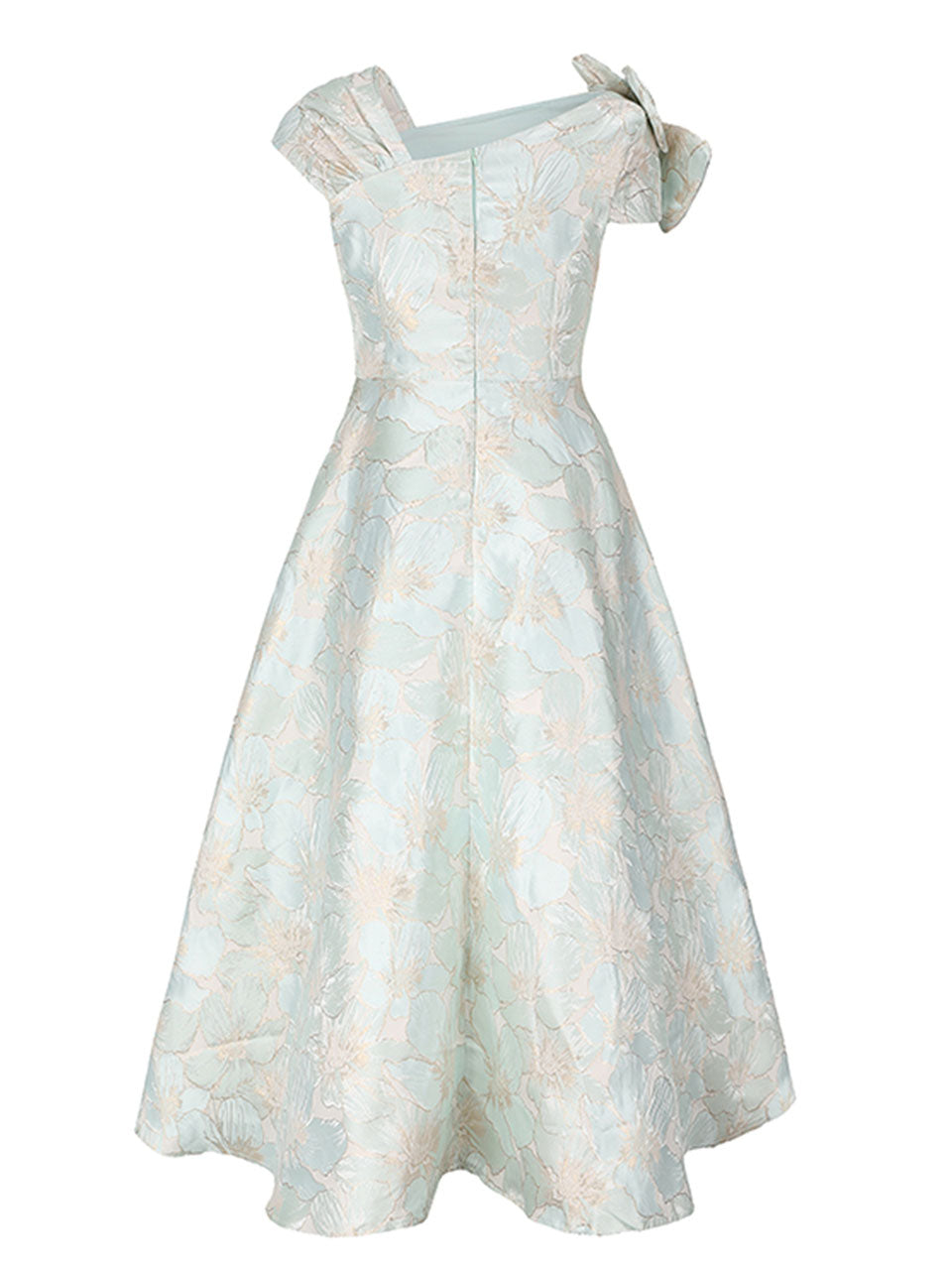Light Green Luxury 3D Floral Jacquard One Shoulder Vintage Party Gown