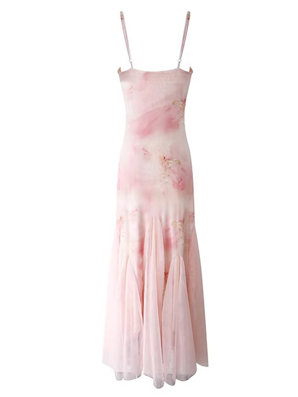 Pink Floral Print Spaghetti Strap Fish Tail Swing Party Maxi Dress
