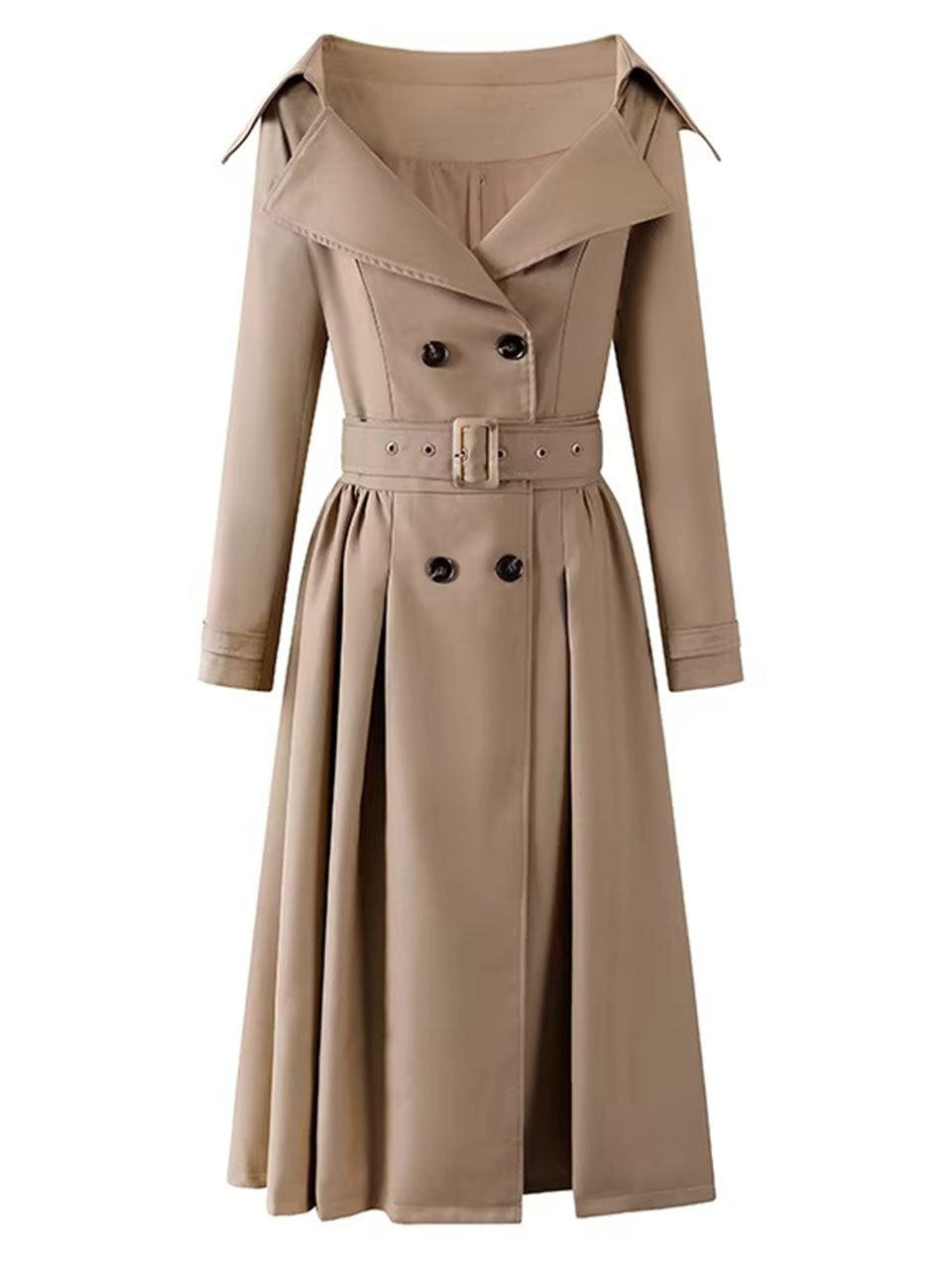 Off-Shoulder Belted Trench Coat